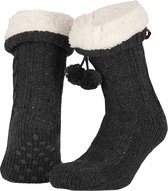 Apollo - Dames huissokken met antislip - Antraciet - Maat 36/41 - Huissokken dames - Fluffy sokken - Slofsokken - Huissokken anti slip - Warme sokken - Winter sokken