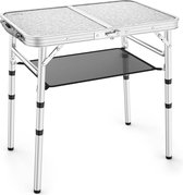 Klaptafel, in hoogte verstelbare campingtafel met gaasopslag, 60 x 40 cm, opvouwbare campingtafel met aluminium poten voor buiten kamperen, picknick, strand, wit
