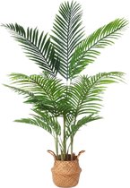 Kunstplant Areca Palm met zeegrasmand 140 cm kunststof kunstplanten groot in pot decoratie badkamer woonkamer slaapkamer balkon (1 stuk)