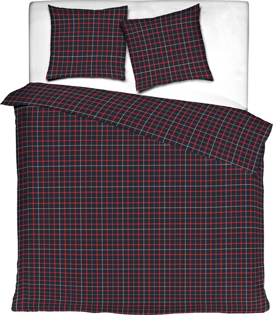 HOUSSE DE COUETTE FLANELLE MOTIF TARTAN NOËL - Écru / Rouge