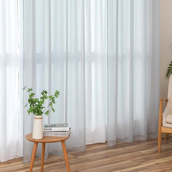MIULEE Set van 2 voile-gordijnen, met oogjes, transparant linnenlook, gordijn met ogen, voor woonkamer, luchtig, lichtdoorlatend, decoratief gordijn voor de slaapkamer, 140 x 300 cm (b x h), wit
