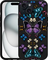 Cazy Hoesje Zwart geschikt voor iphone 15 Vlinder Symmetrie