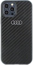 Audi Carbon Fiber Back Case - Geschikt voor Apple iPhone 12/12 Pro (6.1") - Zwart