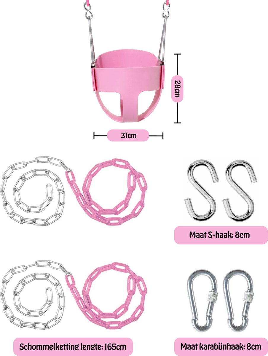 JAXY Babyschommel - Kinderschommel - Babyswing - Babyschommel Buiten - Peuter Schommel - Schommel Baby Buiten - Schommelzitje - Baby Schommel - Roze — afbeelding 2