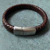 Armband - leren - bruin - rvs sluiting - leather - 22 cm - brown