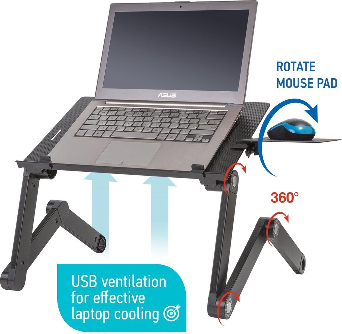 ondergoed Sandalen Onderdrukker Ergonomische Laptoptafel Met Muismat & Actieve USB Ventilator Koeling - 360  Graden... | bol.com