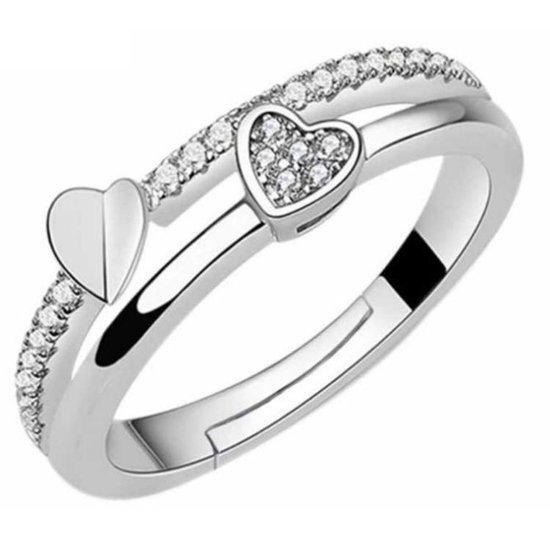 Lumici® | KristalHart Ring - Crystal Heart - Gift - Ring - Hartje - Kristallen - Kristal - Verstelbare Ring - Cadeau Voor Vrouwen - Moederdag Cadeau - Valentijn - Liefde - Verrassing - Rose Goud & Zilver