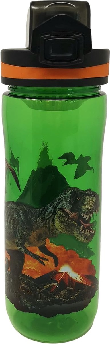 Dinosaurus Theonoi Lekvrije slanke waterfles, dino drinkfles, sportfles voor kinderen, met fruitzeef, BPA-vrij, 600 ml, drinkbeker voor school