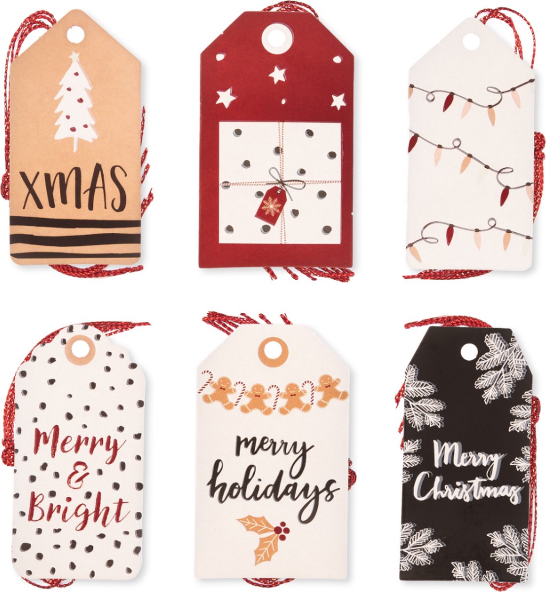 Cadeaulabels Kerst – 24 Naamkaartjes met Rood Touw - Luxe Kerst Labels