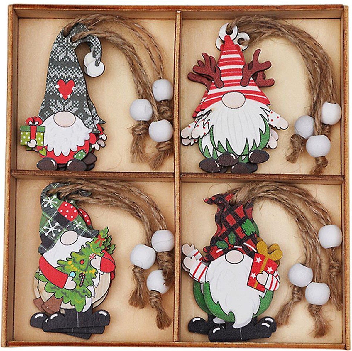 Houten kersthangers - Kerstboomversiering - Kabouter design - Kerstdecoratie