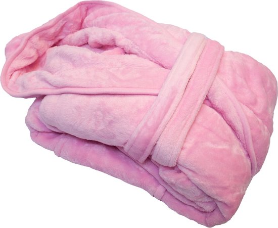 Unisex Badjas Fleece - Capuchon - Baby Roze