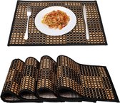 Bamboe placemats voor eettafel, placemats set van 4, vlekbestendige, hittebestendige placemats, duurzame en robuuste eetplacemats voor keukentafel (30 x 44 cm, zwart)