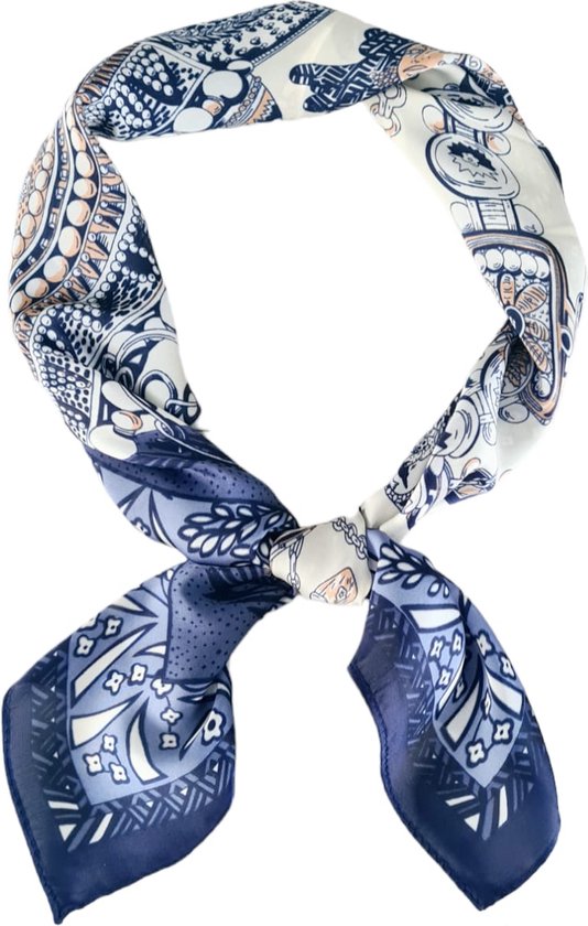 Dames Sjaal zijde Blauw 70x70 cm | Vierkante Sjaal-tje voor Vrouwen |Youhomy accessoires Neksjaaltje | Klein Sjaaltje | Dames Halsdoek | | Stewardess Sjaaltje| Moederdag cadeau| Valentijns cadeau voor dames
