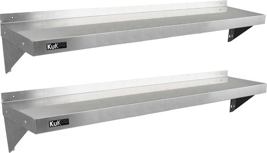 KuKoo - Étagère murale - Étagère de cuisine en acier inoxydable - Ensemble d'étagères murales en acier inoxydable 2x - 150cm x 30cm
