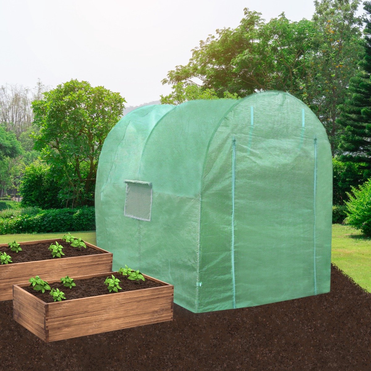 Serre de Jardin Tunnel 18 m2 dim. 6L x 3l x 2H m - 8 fenêtres, Porte