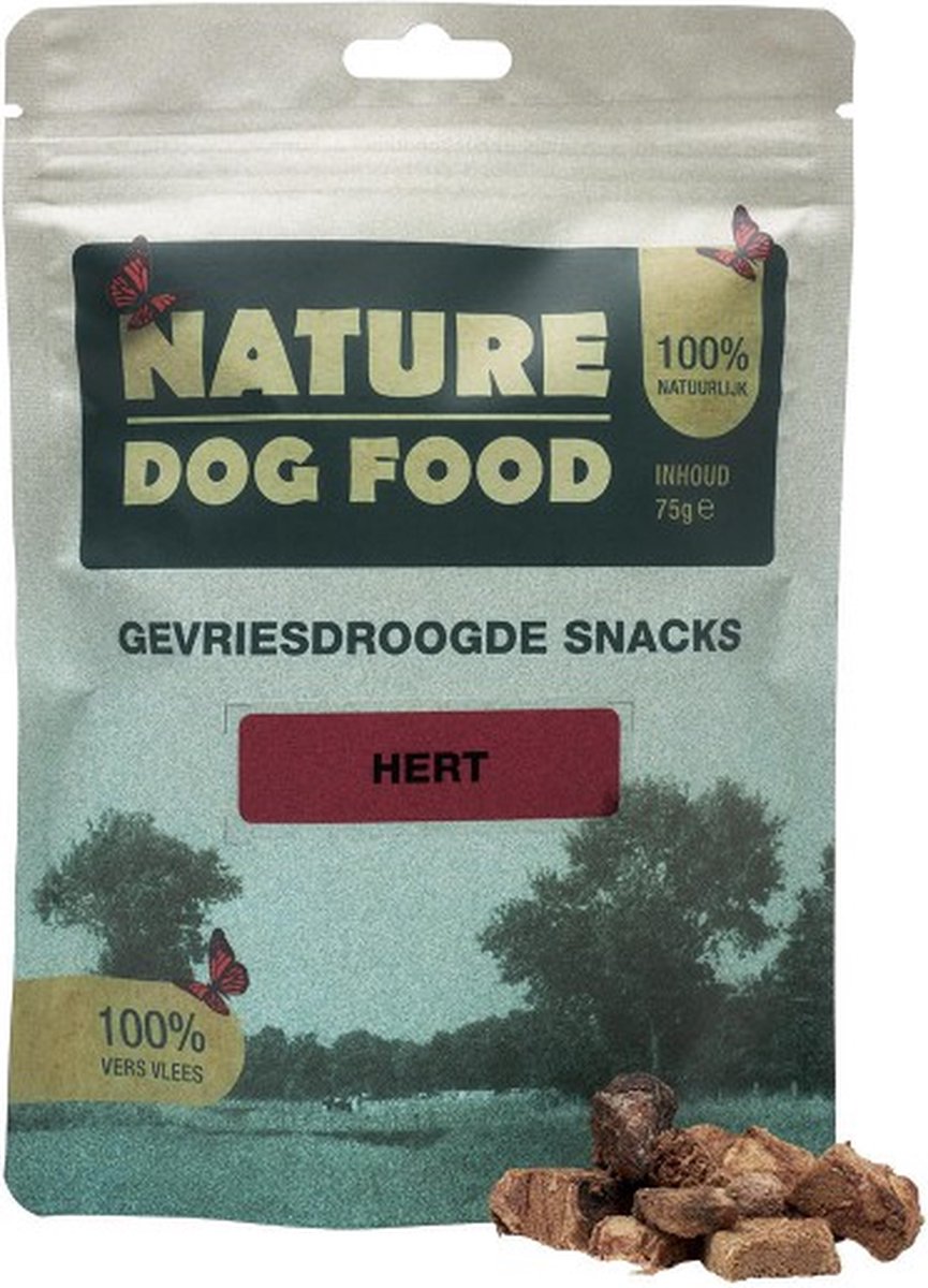 Nature dog food hert - 100% gedroogd spiervlees hert- zeer hoge acceptatie - Abany quality design - training - koekje - hondensnack - kauwmateriaal hond - belonings-koekje - hondensnack trainer hond beloning hond gevriesdroogd hert nature dog food