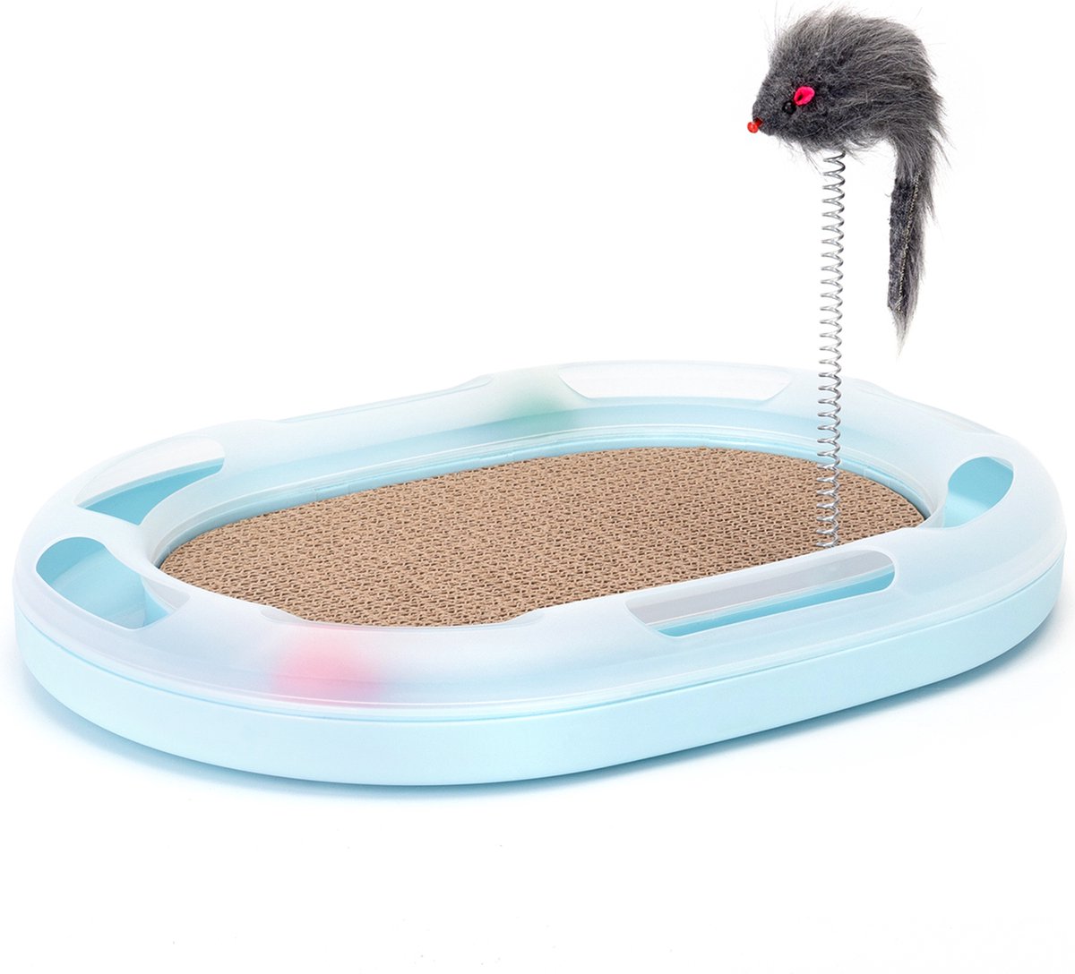 Katten krabplank met Catnip - met 2 Ballen - Katten speelgoed met Muis - Achtbaan - 42 x 31 x 5.5 cm - Blauw