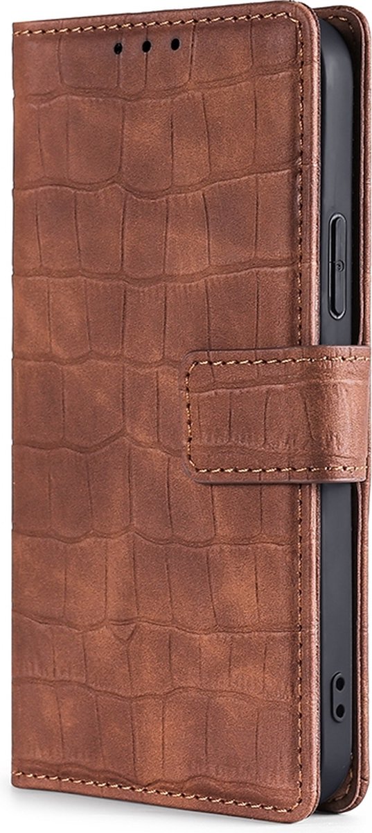 Mobigear Telefoonhoesje geschikt voor POCO X5 Pro Hoesje | Mobigear Croco Bookcase Portemonnee | Pasjeshouder voor 3 Pasjes | Telefoonhoesje voor Pinpas / OV Kaart / Rijbewijs - Cognac