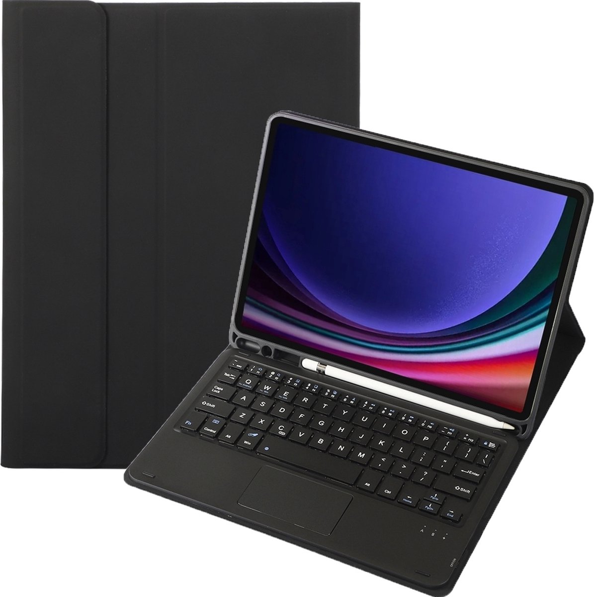 Mobigear Tablethoes geschikt voor Samsung Galaxy Tab S9 Hoes | Mobigear Keys QWERTY Bluetooth Toetsenbord Bookcase + Stylus Houder - Zwart