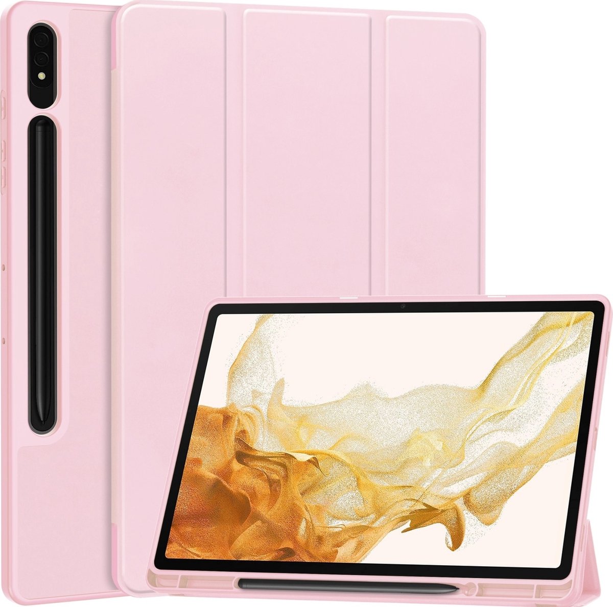 Mobigear Tablethoes geschikt voor Samsung Galaxy Tab S9 Plus Hoes | Mobigear Tri-Fold Gel Bookcase + Stylus Houder - Roze