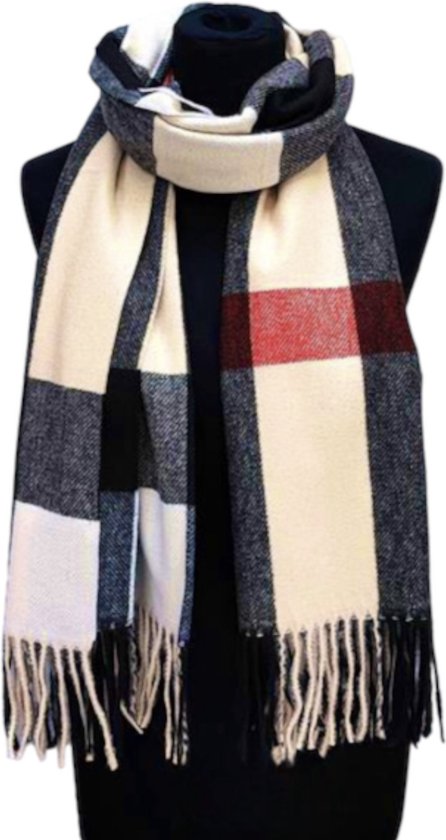 Lange Warme Sjaal - Geblokt - Beige - 200 x 67 cm (23-1#)