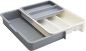Multifunctioneel Uitschuifbare Bestekbak - Plastic Lade-Organizer - Bestekcassette - Veelzijdig & Ruimtebesparend - Geschikt Voor Keuken en Kantoor - Wit en Grijs