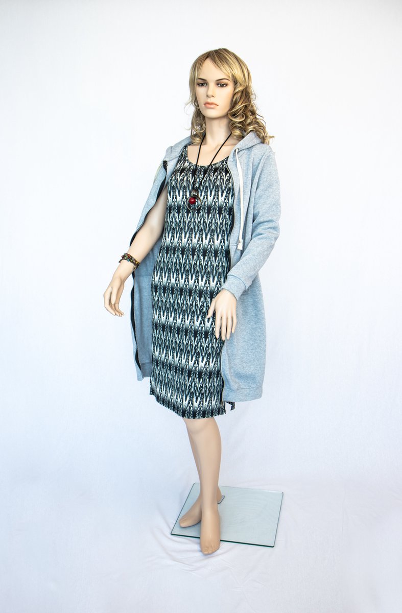 Zwart-witte elegante jurk met motief - 2XL/44