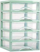 Plasticforte Caisson à tiroirs/organisateur de bureau 5x tiroirs - vert menthe/transparent - L18 x L21 x H28 cm - plastique