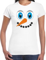 Bellatio Decorations fout kersttrui t-shirt dames - Sneeuwpop gezicht - wit - Kerstdiner XL
