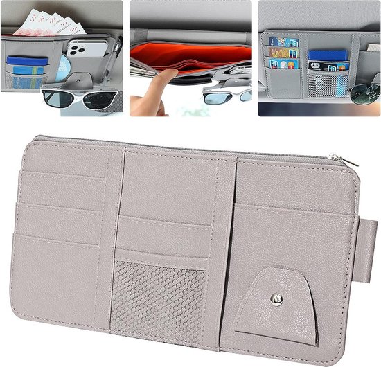 Auto-zonneklep, organizer, tas, zonneklep, organizer, PU-leer, auto-accessoires,  opbergtas voor cd, mobiele telefoons, kaarten, zonnebrillen, grijs :  : Auto & motor