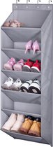 6 planken boven de deur schoenenorganizer met diepe zakken hangende organisator schoenenrek voor kast en slaapzaal schoenenopslag biedt plaats aan 12 paar smalle schoenenrekken, grijs