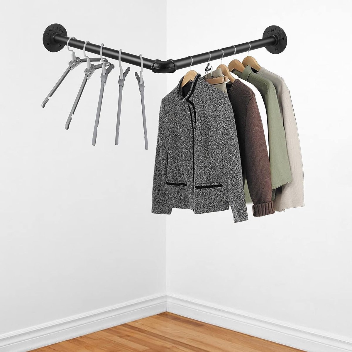 46cm haakse industriële pijp kledingrek kledingrek wandgemonteerde kledingopslag voor slaapkamer woonkamer keuken