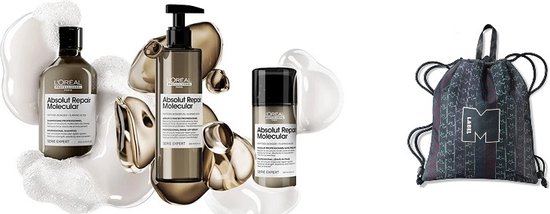 L’Oréal Professionnel – Serie Expert Absolut Repair Molecular Shampoo - Serum - Leave-in Haarmasker - 3 Stuks + Gratis Label M Tas