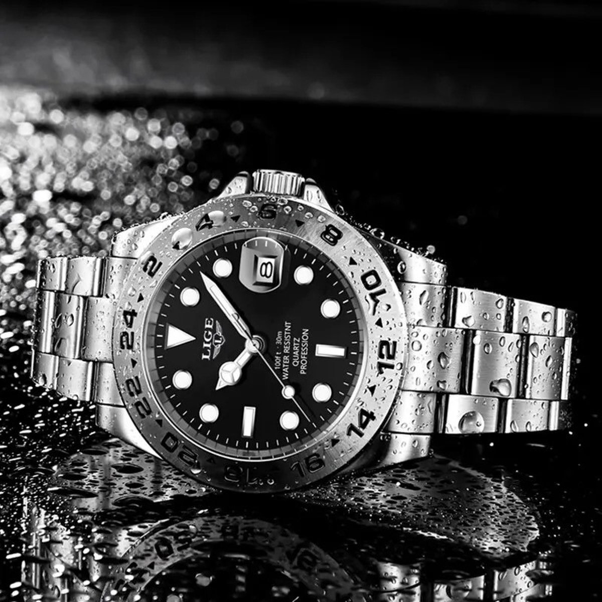 ALP LIGE Herenhorloge - Horloge voor mannen - Luxe Zilver zwart Design - Heren Horloge - Ø42