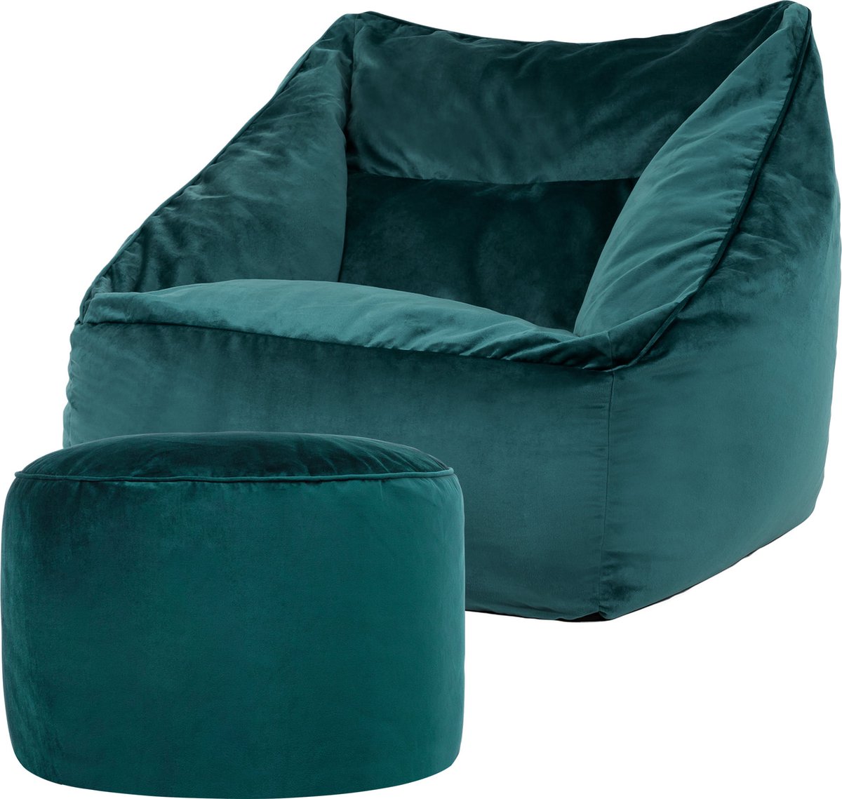 icon - Natalia XL Zitzak Fauteuil met Ronde Poef - Velours - Blauwgroen