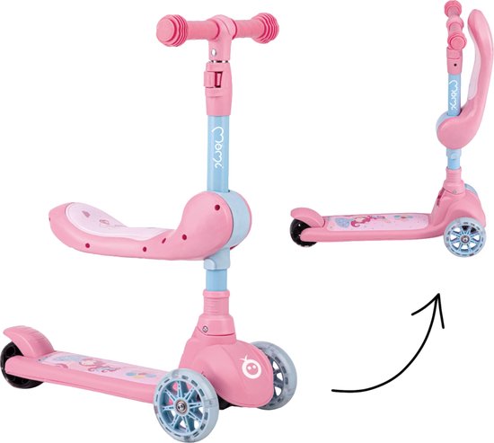 MoMi Kiuru Kinderstep - Loopfiets - met LED wielen - geschikt vanaf 3 jaar - Roze