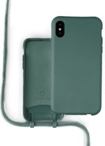 Coverzs Silicone case met koord - Telefoonhoesje met koord - Backcover hoesje met koord - touwtje - geschikt voor Apple iPhone X / Xs - donkergroen