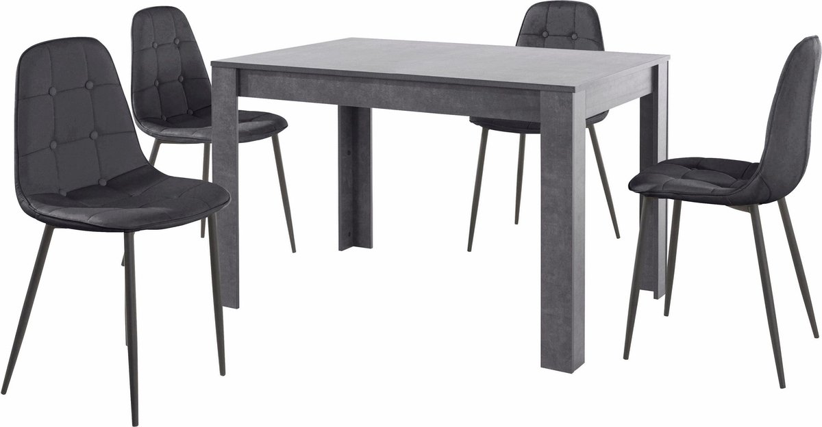 Lynn & Luna|Set van Eettafel 120x80cm met 4 Stoelen Zwart