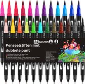 Stiften - Viltstiften - Dubbele Penseelpennen - 24 Kleuren - Fineliner - Kleurpennen - Tekening - Schetsen - Bullet Journal