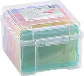 Vaessen Creative Boîte de rangement transparente avec couvercle et 6 petites boîtes colorées, pour matrices de découpe, photos et autres fournitures d'artisanat, 21 x 18,5 x 14 cm