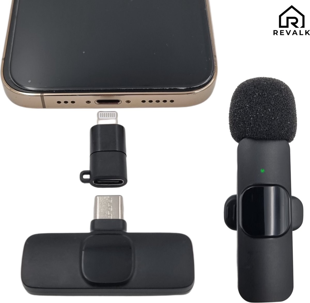 Revalk® Draadloze Microfoon - Mini Microfoon - Dasspeld - Lavalier microfoon - Android en Iphone - Stream microfoon - Plug & play