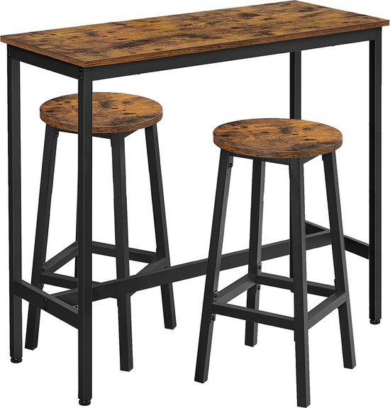 Signature Home Ensemble de table de bar - Ensemble de table de bar, table haute avec 2 tabourets de bar, table de cuisine et chaises de cuisine au design industriel, pour cuisine, vintage marron-noir