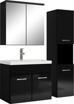 Badplaats Badkamermeubel Set Montreal 60 cm - Zwart Hoogglans - Badmeubel met spiegelkast en zijkast