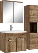 Badplaats Set de Meubles de Salle de Bain Montréal 60 cm - Chêne Brun - Meuble de salle de bain avec armoire à miroir et armoire latérale