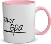 Akyol - super opa koffiemok - theemok - roze - Opa - de beste opa - verjaardagscadeau - verjaardag - cadeau - cadeautje voor opa - opa artikelen - kado - geschenk - gift - 350 ML inhoud