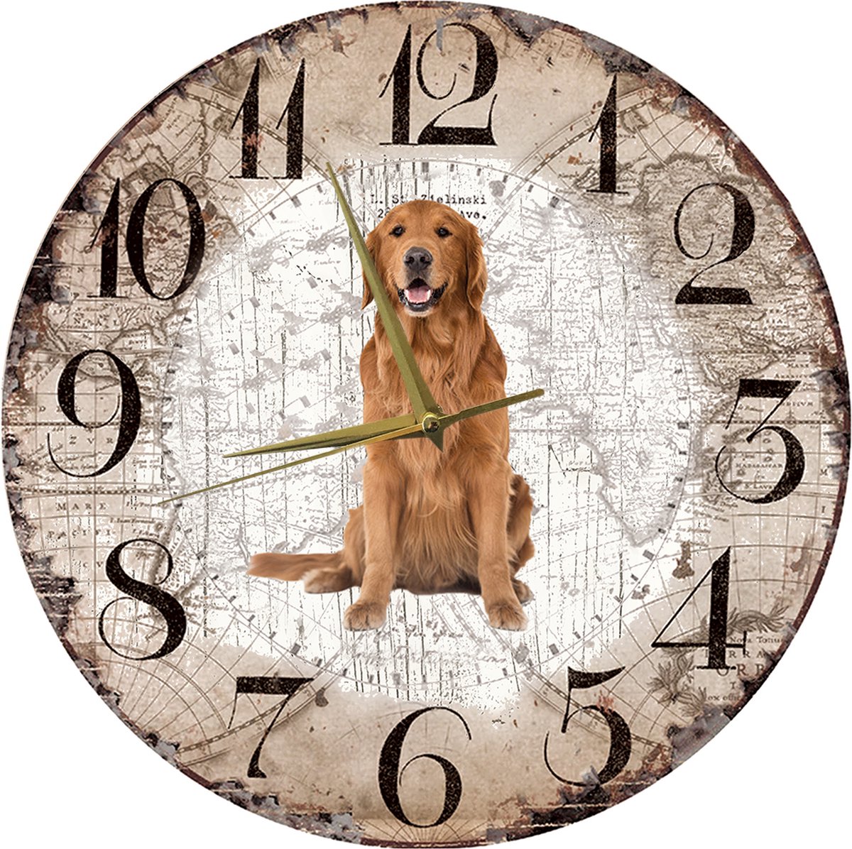 Houten Klok - 30cm - Hond - Golden Retriever
