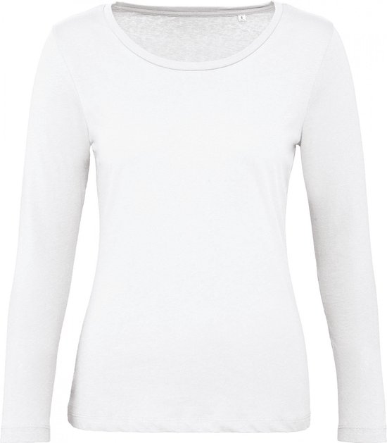 T-shirt Dames S B&C Ronde hals Lange mouw White 100% Katoen