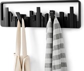 Skyline kunststof garderobehaken, moderne en ruimtebesparende garderobelijst met 5 beweegbare haken voor jassen, mantels, sjaals, handtassen en meer, zwart