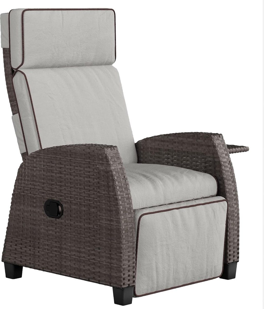 Grand patio Ergonomic Wicker Lounger with Cushion, Side Wall UVFade/Water/Sweatshirt/Rust (Grey Rattan)