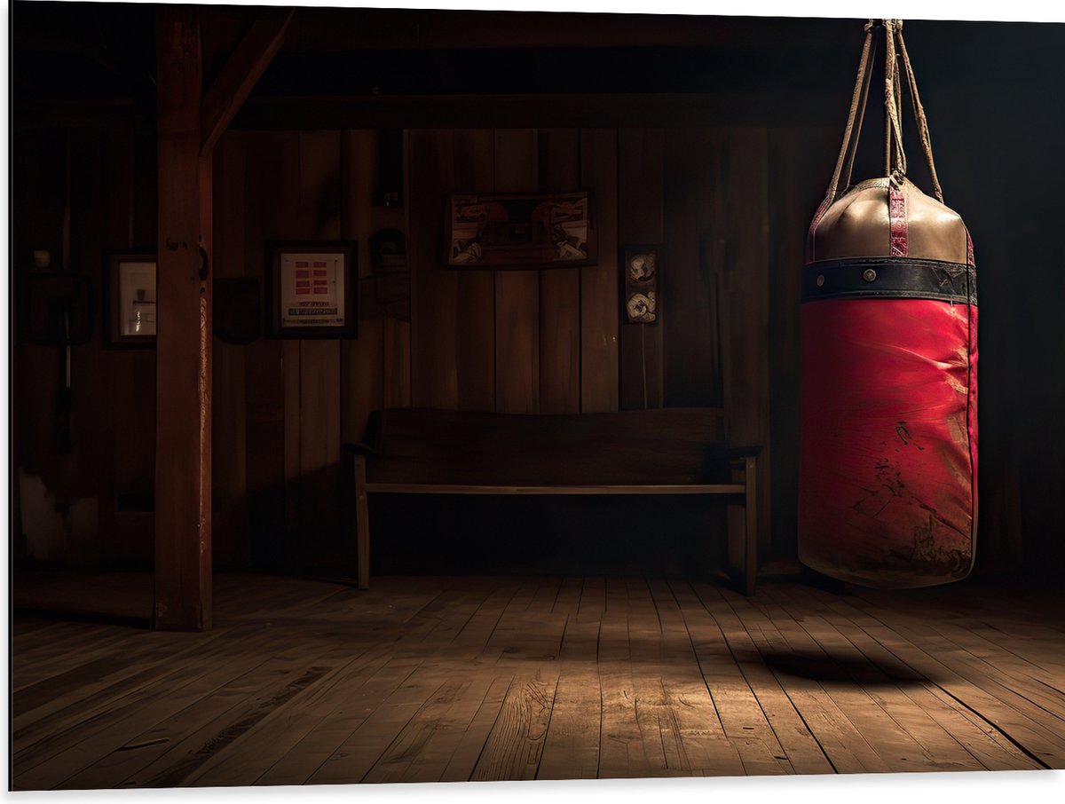 Dibond - Kamer - Bokszak - Palen - Sporten - Hout - 80x60 cm Foto op Aluminium (Met Ophang